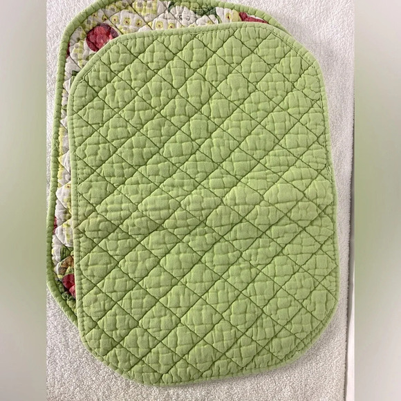 Vintage Quilted Apple Print Green Cream Red Placemats x5 - Picture 9 of 15